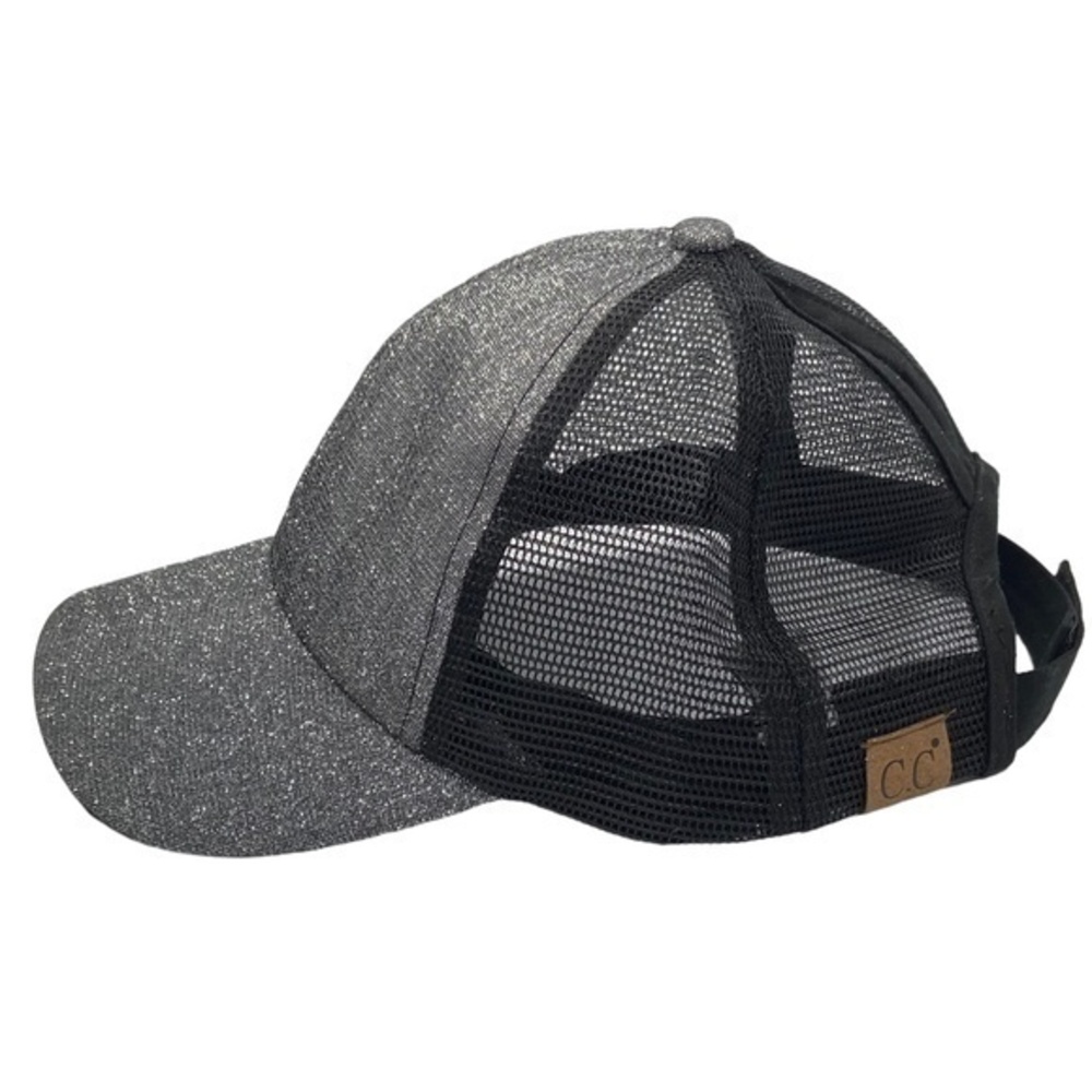 CC Mesh Pony Baseball Cap Gray Metallic Glitter and‎ Black